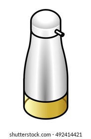 A stainless steel and glass bottle of white rice vinegar.
