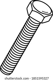 Stainless steel hex bolt. Vector outline illustration.