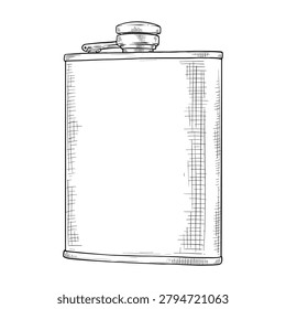 stainless steel hip flask vector line art drawing illustration