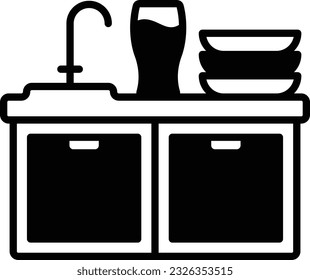 Stainless steel kitchen sink concept, plumbing fixture counter Top for dishwashing vector icon design, Housekeeping symbol, Office caretaker sign, porter or cleanser equipment stock illustration