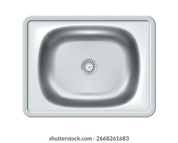 Diseño de Vector de fregadero de cocina de acero inoxidable que muestra una vista moderna y aislada sobre un fondo blanco para interiores y electrodomésticos