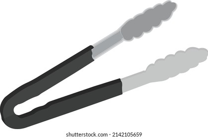 Stainless steel kitchen tongs, illustration, vector on a white background.