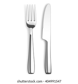 Stainless steel knife and fork on the white background. Eps 10 vector file.