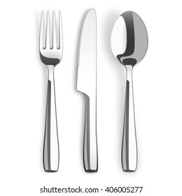 Stainless steel knife and fork on the white background. Eps 10 vector file.