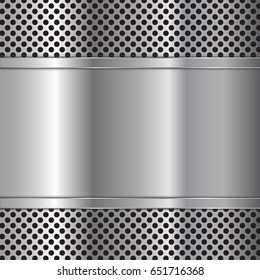 Stainless steel metal plate perforated and steel bar background. Vector design.