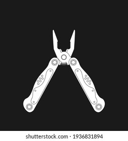 Stainless steel multifunctional pocket multi tool instrument. Flat illustration isolated on white.