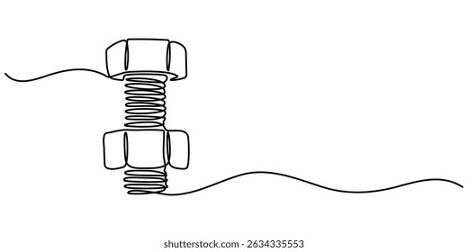 Stainless Steel Nut Bolt continuous one line drawing, Screw, bolt and nut, dowel, pin, pintle one line art. Continuous line drawing of repair, professional, hand, people, concept, support. 	