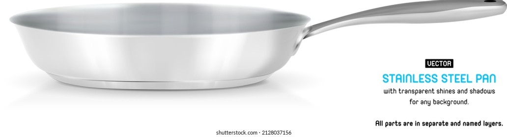 Stainless steel pan on white background - vector illustration