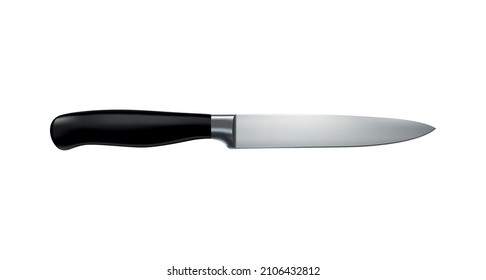 Stainless steel paring knife with black handle realistic vector illustration