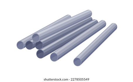 Stainless steel pipes for building industry, engineering. Metal long cylindrical tubes for water supply, industrial construction. Flat vector illustration isolated on white background