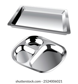 Stainless Steel plates tray illustration white background
