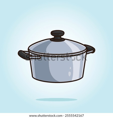 Stainless steel pot pan. kitchen set vector cartoon illustration