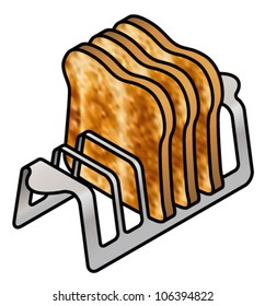 A stainless steel rack with three pieces of hot crusty toast.