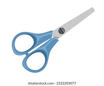 Tijeras de acero inoxidable con ilustración vectorial de mango de plástico azul aisladas en fondo blanco