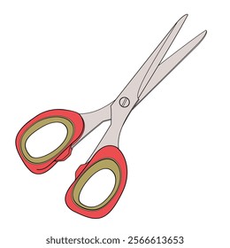 Stainless steel scissors with red plastic handles