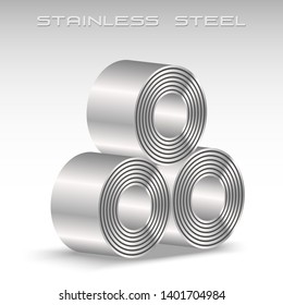 Stainless Steel Sheet In Coil, 3 Rolls Stacking, Icon Logo Metal Sheet Industries, 3D Isolated Vector