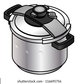A stainless steel stove top pressure cooker.