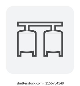 Stainless steel tank vessel vector icon design. That equipment for manufacturing process in production plant and factory. To storage food, beverage and dairy product i.e. milk, wine, alcohol or beer.