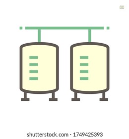 Tanque de materia prima en la producción de alimentos procesado diseño de icono vectorial sobre fondo blanco, 64x64 píxeles perfecto y editable trazo.