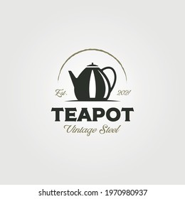 stainless steel teapot vintage logo vector symbol illustration design. teapot label design