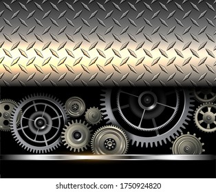 Stainless steel texture metallic with technology gears, diamond metal sheet texture background vector illustration.