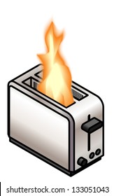 A Stainless Steel Toaster On Fire.