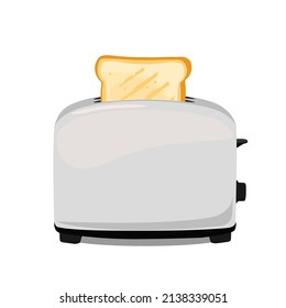 Stainless steel toaster with toasted bread for breakfast inside isolated on white background. Roasted toast. Vector