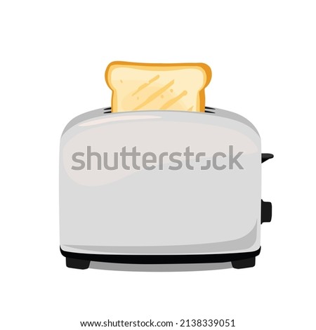 Stainless steel toaster with toasted bread for breakfast inside isolated on white background. Roasted toast. Vector