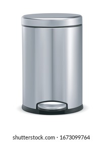 Stainless steel trash can with pedal. Vector 3d illustration