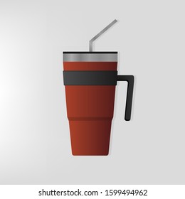 Stainless steel tumbler cup with flip lid.Tumbler cup with flip lid and metal drinking straw