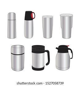 stainless steel tumblers, bottles, mug, soup pot and coffee pot