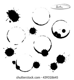 Stains of circles from tea or coffee. Imprint. Vector illustration. Vintage style. For banners, menus, postcards,  packaging,  shops