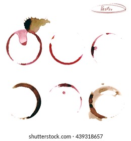 Stains of circles from wine. Imprint. Vector illustration. Vintage style. For banners, menus, postcards,  packaging,  shops