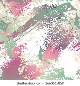 Stains Seamless Pattern. Fashion Concept. Distress Print. Maroon, Gray Illustration. Camo Surface Textile. Ink Stains. Spray Paint. Splash Blots. Artistic Creative Vector Background.