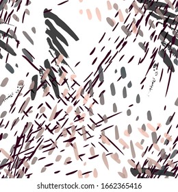 Stains Seamless Pattern. Fashion Concept. Distress Print. Bordo, Pink Illustration. Dirty Surface Textile. Ink Stains. Spray Paint. Splash Blots. Artistic Creative Vector Background.