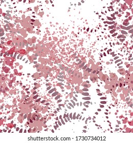 Stains Seamless Pattern. Fashion Concept. Distress Print. Bordo, Pink Illustration. Graffiti Surface Textile. Ink Stains. Spray Paint. Splash Blots. Artistic Creative Vector Background.