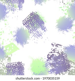 Stains Seamless Pattern. Fashion Concept. Distress Print. Blue, Green, Gray Illustration. Camo Surface Textile. Ink Stains. Spray Paint. Splash Blots. Artistic Creative Vector Background.