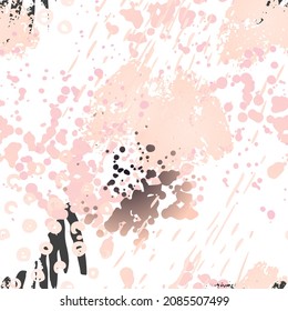 Stains Seamless Pattern. Fashion Concept. Distress Print. Bordo, Pink Illustration. Camo Surface Textile. Ink Stains. Spray Paint. Splash Blots. Artistic Creative Vector Background.