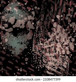 Stains Seamless Pattern. Fashion Concept. Distress Print. Black, White Illustration. Modern Surface Textile. Ink Stains. Spray Paint. Splash Blots. Artistic Creative Vector Background.