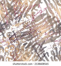 Stains Seamless Pattern. Fashion Concept. Distress Print. Ochra, Sepia Illustration. Urban Surface Textile. Ink Stains. Spray Paint. Splash Blots. Artistic Creative Vector Background.