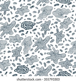 Stains Seamless Pattern. Hand Drawn Doodle Spots - Black and white Vector illustration