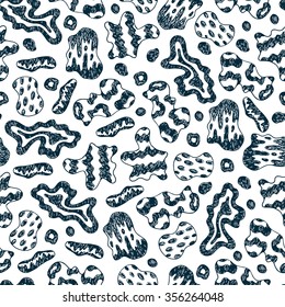 Stains Seamless Pattern. Hand Drawn Doodle Spots - Black and white Vector illustration