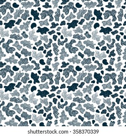 Stains Seamless Pattern. Hand Drawn Doodle Spots - Black and white Vector illustration