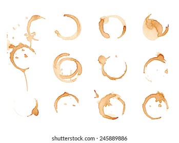 ?offee stains set isolated on white. Vector illustration.