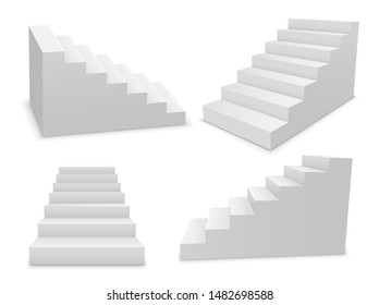 Stair 3d white isolated ladder, staircase vector architecture concept.