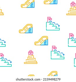 Stair And Achievement Vector Seamless Pattern Color Line Illustration