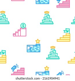 Stair And Achievement Vector Seamless Pattern Color Line Illustration