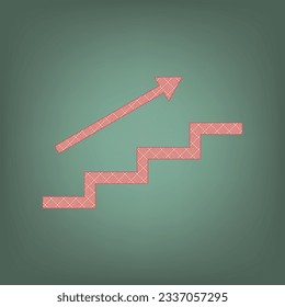 Stair with arrow. Apricot Icon with Brick Red parquet floor graphic pattern on a Ebony background. Feldgrau. Green. Illustration.