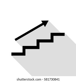 Stair with arrow. Black icon with flat style shadow path.