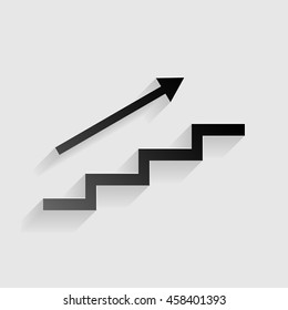Stair with arrow. Black paper with shadow on gray background.